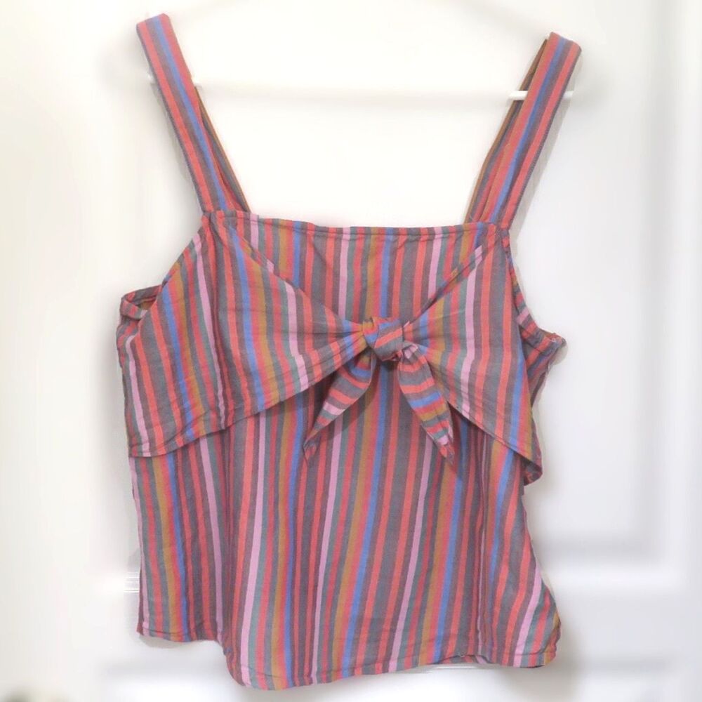 Madewell Women's Cotton Tie-Front Cami Top in Rainbow Stripe Size 12 Light Tank